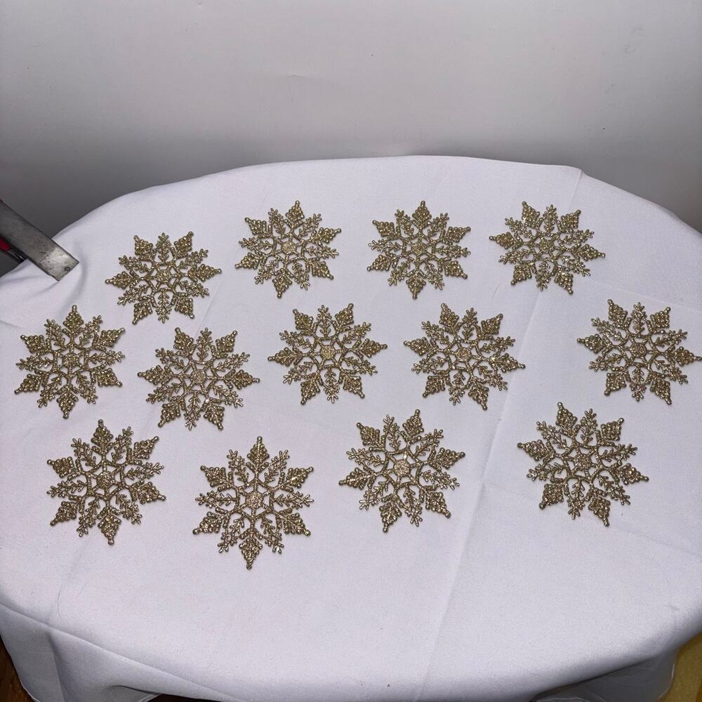 Glittery Gold Snowflake Decorations - 13 Count